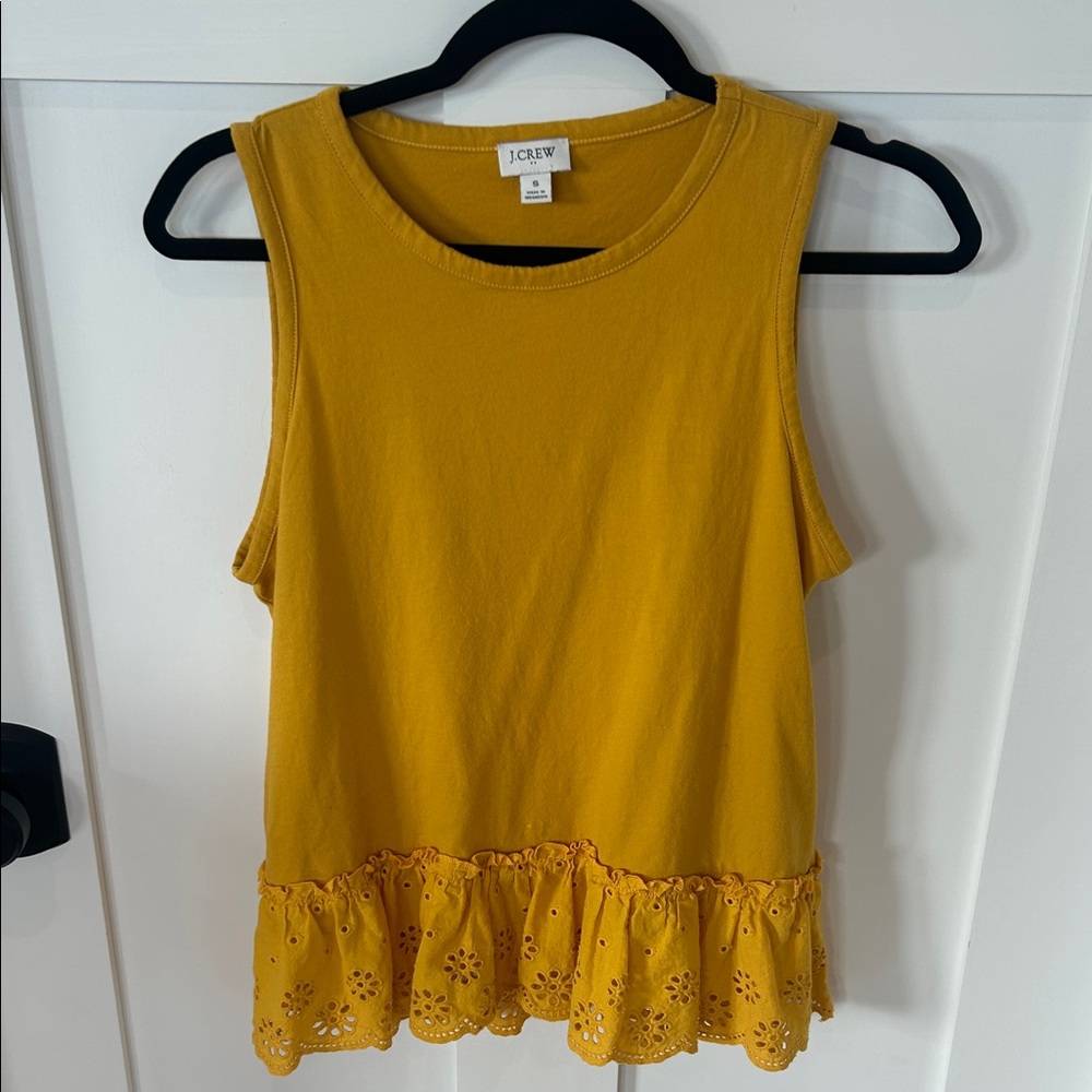 J. Crew Mustard Yellow Sleeveless Tank with Eyelet Ruffle Hem